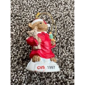 Vintage Christmas Ornament, sleeping teddy bear holding a bear  CVS dated 1997